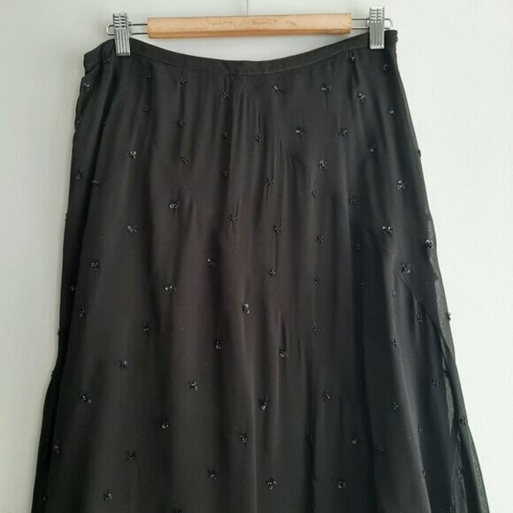 RAINDROPS Beaded A-Line Knee Length Midi Flowy Skirt Black Sz L - Picture 2 of 10
